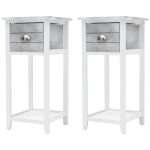 2X Bedside Table Drawer Vintage Side Table Storage Cabinet VALERIE GREY