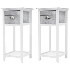 2X Bedside Table Drawer Vintage Side Table Storage Cabinet VALERIE GREY