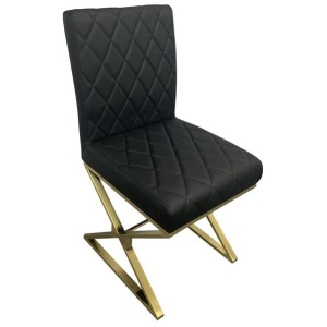 2X Dining Chair Stainless Gold Frame & Seat Black PU Leather
