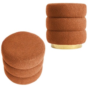 2X Round Stacked Ottoman Stool Teddy Fleece Fabric Foot Rest 38cm ORANGE
