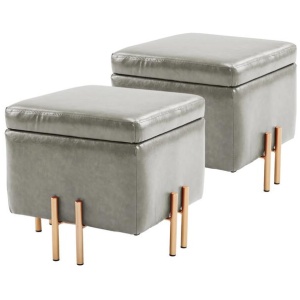 2X Storage Ottoman Foot Stool Cube Tuffet Seat 45cm PU Leather GREY
