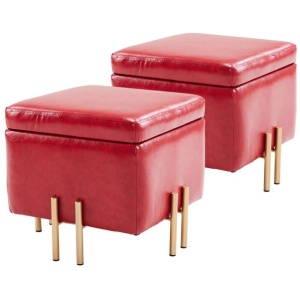 2X Storage Ottoman Foot Stool Cube Tuffet Seat 45cm PU Leather RED