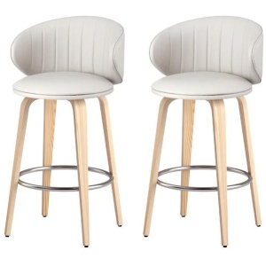 2x Artiss Bar Stools Dining Chairs Contoured Leather Wood Stool