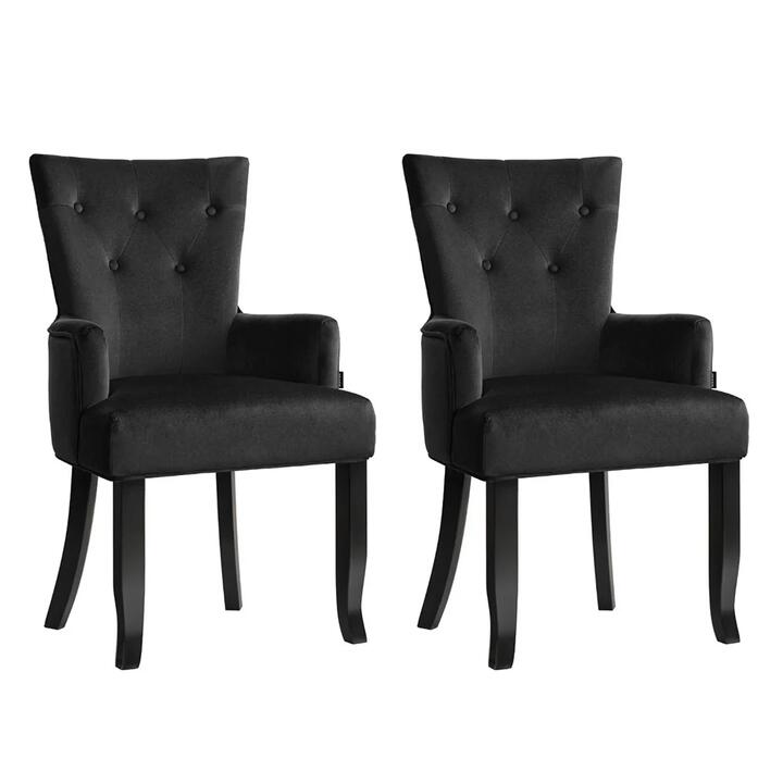 2x Artiss Dining Chairs Velvet French Provincial Armchair Black