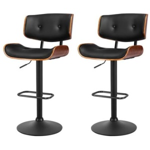 2x Bar Stools Gas Lift Leather All Black