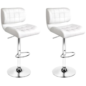 2x Bar Stools Gas Lift Leather Padded White