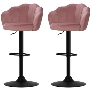 2x Bar Stools Gas Lift Velvet Pink