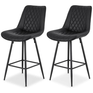 2x Bar Stools Kitchen Dining Chair Counter Stool Diamond PU Leather Black