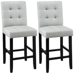 2x Bar Stools Kitchen Dining Chairs Counter Fabric Stool Wooden Ada Grey