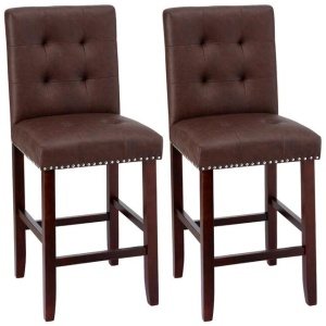 2x Bar Stools Kitchen Dining Chairs Counter PU Leather Wooden Ada Brown