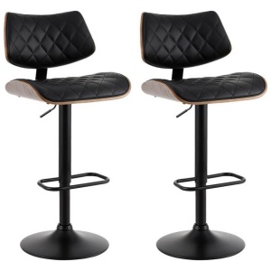 2x Bar Stools Kitchen Dining Chairs Gas Lift Stool Wooden Leather Black