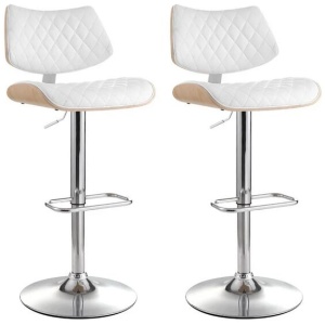 2x Bar Stools Kitchen Dining Chairs Gas Lift Stool Wooden Leather White