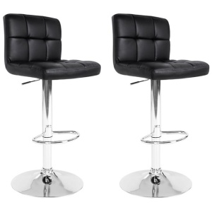 2x Bar Stools Leather Gas Lift Black