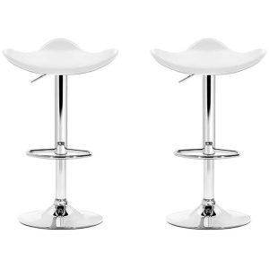 2x Bar Stools Leather Gas Lift Chair White