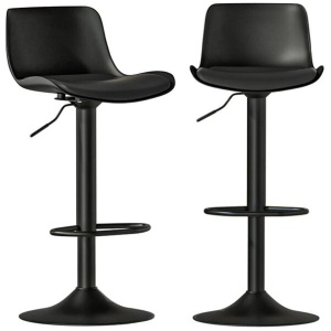 2x Bar Stools Padded Seat Gas Lift Black