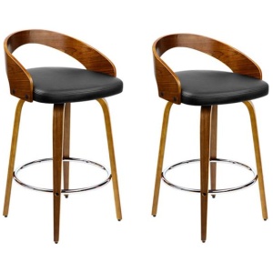2x Bar Stools Swivel Seat Curving Backrest