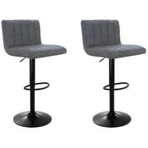 2x Bar Stools Vintage Leather Gas Lift Grey