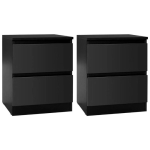 2x Bedside Table 2 Drawers - PEPE Black