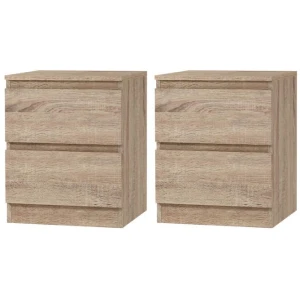 2x Bedside Table 2 Drawers - PEPE Oak