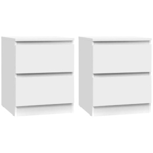 2x Bedside Table 2 Drawers - PEPE White
