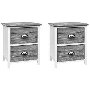 2x Bedside Table Nightstands 2 Drawers Storage Cabinet Bedroom Side Grey