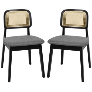 2x Black Rattan Dining Chairs | Armless Wooden Frame with Cushioned Seat - Modern Boho Style