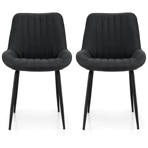 2x Dining Chairs Retro PU Leather Kitchen Lounge Cafe Accent Chair Black