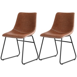 2x Dining Chairs Retro PU Leather Kitchen Lounge Cafe Accent Chair Brown