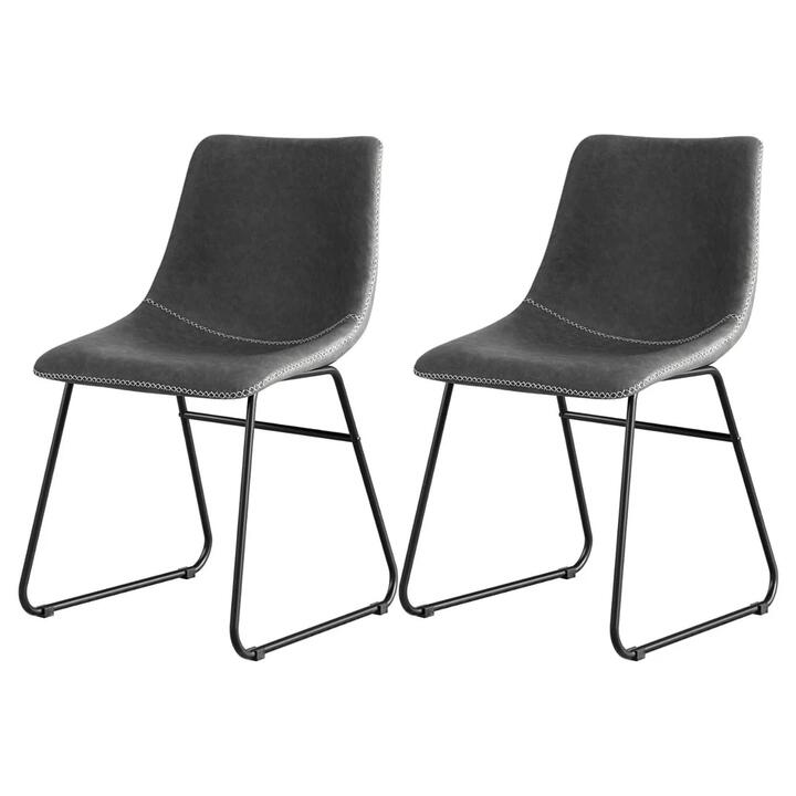 2x Dining Chairs Retro PU Leather Kitchen Lounge Cafe Accent Chair Grey