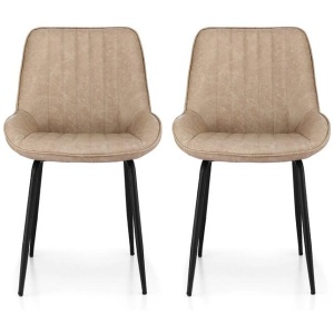 2x Dining Chairs Retro PU Leather Kitchen Lounge Cafe Accent Chair Khaki