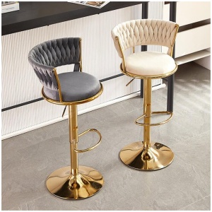 2x Height Adjustable Swivel Bar Stool Velvet Golden Base Barstools Chairs Padded Seat- Beige