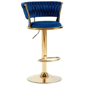 2x Height Adjustable Swivel Bar Stool Velvet Golden Base Barstools Chairs Padded Seat- Blue