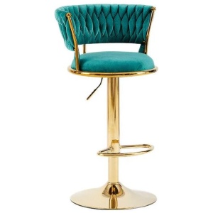 2x Height Adjustable Swivel Bar Stool Velvet Golden Base Barstools Chairs Padded Seat- Green