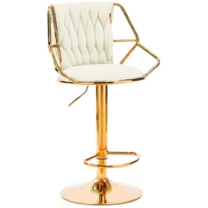 2x Height Velvet Padded Golden Round Base Barstools Chairs with Backrest and Footrest -BEIGE