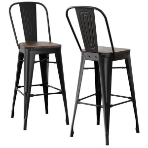 2x Metal Bar Stools Wooden Seat Retro Counter Stool