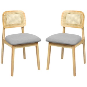 2x Natural Wood Rattan Dining Chairs | Armless Boho Style with Cushioned Seat