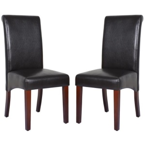 2x Wooden Frame Brown Leatherette Dining Chairs with Solid Pine Legs
