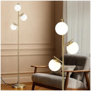 3-Light Tree Floor Lamp 165cm Tall Standing Light with Sphere Glass Shades for Modern Homes