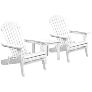 3 Piece Outdoor Adirondack Beach Chair and Table Set - White