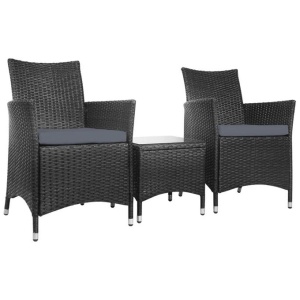 3 Piece Wicker Outdoor Furniture Set - Black
