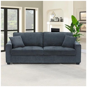 3 Seater Sofa Set Polyester Fabric Charcoal Multilayer Two Pillows Individual Pocket Spring
