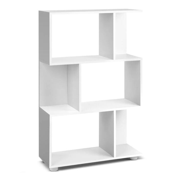 3 Tier Zig Zag Bookshelf Display Storage Cabinet - White