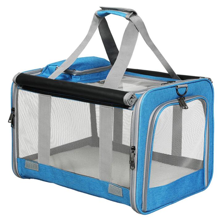 3-in-1 Pet Soft Crate Carrier - Large Size, Foldable Dog & Cat Bag with Mesh Ventilation, Shoulder Strap & Storage Pocket (Blue)