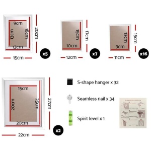 30 PCS Photo Frame Set Wall Hanging Collage Picture Frames Home Decor Gift White