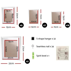 30 PCS Photo Frame Set Wall Hanging Collage Picture Frames Home Decor Gift White