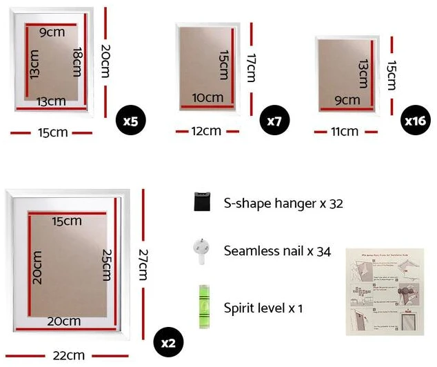 30 PCS Photo Frame Set Wall Hanging Collage Picture Frames Home Decor Gift White