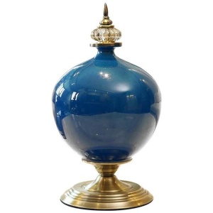 38.50cm Ceramic Oval Flower Vase with Gold Metal Base Dark Blue