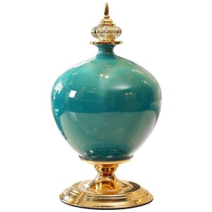 38.50cm Ceramic Oval Flower Vase with Gold Metal Base Green