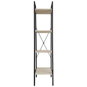 4-Tier Natural Wood and Black Bookshelf - Tall Modern Carbon Steel Storage Rack