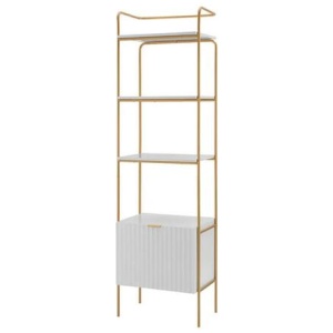 4-Tier Wooden Narrow Bookcase Display Shelf W/ 1 Door Metal Frame Edinburgh Collection - White